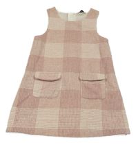 Růžovo-pudrové kostkované vlněné šaty F&F