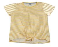 Bílo-hořčicové pruhované tričko s uzlem Pocopiano