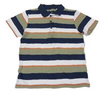 Khaki-tmavomodro-bílé pruhované polo tričko Topolino