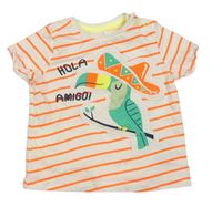 Smetanovo-oranžové pruhované neonové tričko s papouškem Pep&Co