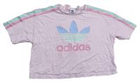 Světlerůžové crop tričko s logem a barevnými pruhy zn. Adidas
