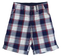 Tmavomodro-bílo-červené kostkované plátěné chino kraťasy H&M