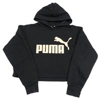 Černá crop mikina s logem a kapucí Puma