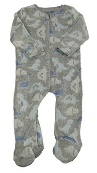 Šedo-modrý plyšový overal s dinosaury zn. Nutmeg