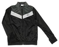 Černo-šedo-bílá sportovní propínací mikina s logem Slazenger