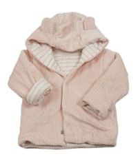 Světlerůžová žebrovaná sametová zateplená propínací mikina s kapucí M&S