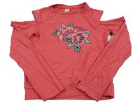 Jahodová mikina s květem a holými rameny Y.F.K.