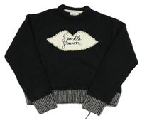 Černý chlupatý svetr s perličkami River Island