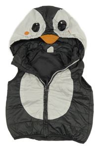 Tmavošedo-bílá šusťáková zateplená vesta s kapucí - tučňák H&M