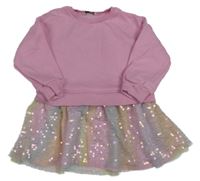 Růžové teplákové šaty s flitrovým volánem F&F