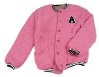 Růžová huňatá podšitá bunda s písmenem 