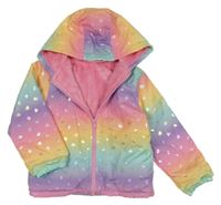 Barevná šusťáková lehce zateplená bunda se srdíčky a kapucí 