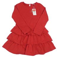 Nové - červené teplákové šaty s volánky 