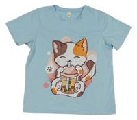 Světlemodré tričko s kočkou 