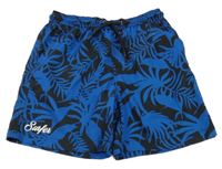 Modro-černé plážové kraťasy s listy 