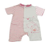 Bílo-růžový pruhovaný kraťasový overal s kočkou C&A