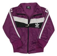 Fialová sportovní propínací mikina s bílými pruhy a logem - Adidas