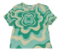 Zeleno-smetanové vzorované žebrované crop tričko H&M