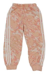 Růžové vzorované tepláky s pruhy a logem Adidas