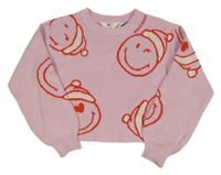 Růžový crop svetr se smajlíky H&M