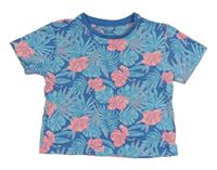Modré oversize crop tričko s květy zn. Primark