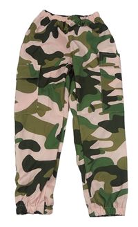 Khaki-růžové army cargo cuff kalhoty Shein