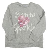Šedá mikina s nápisem a srdcem z flitrů Primark