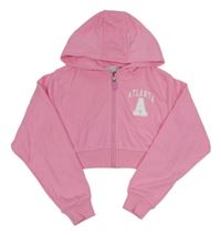 Růžová propínací crop mikina s písmenem a kapucí zn. Primark