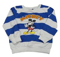 Bílo-tmavomodrá pruhovaná mikina s Mickeym Disney