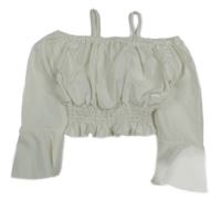 Bílé crop tričko s holými rameny 