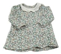 Šedé květované teplákové šaty s límečkem 