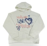 Bílo-růžovo-modrá mikina s nápisy a kapucí Primark