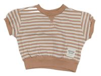 Starorůžovo-bílá pruhovaná tepláková vesta DKNY 