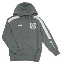 Šedo-bílá mikina s potiskem a kapucí Jako 