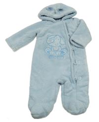 Světlemodrá plyšová zateplená kombinéza s pejskem a kapucí