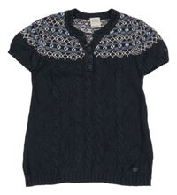 Tmavomodro-bílo-růžová vzorovaná svetrová vesta S. Oliver