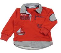 Červeno-modro-bílá mikina s nápisy a košilovými prvky 