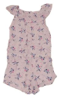 Světlerůžový květovaný kraťasový overal s volánky Kiki&Koko