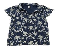 Tmavomodro-smetanové polo tričko s opičkami Kiki&Koko