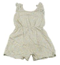 Bílo-barevný květovaný pastelový kraťasový overal George