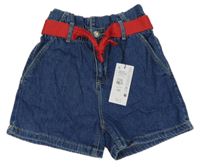 Tmavomodré riflové kraťasy s červeným páskem Denim Co.