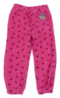 Růžové plyšové tepláky se srdíčky a Minnie 