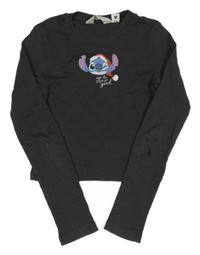 Antracitové žebrované crop triko se Stitchem H&M