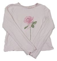 Světlerůžové crop triko s růží H&M