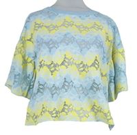 Dámské modro-žluté krajkové crop tričko Zara