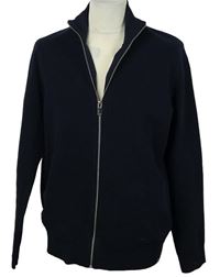 Pánský tmavomodrý žebrovaný propínací svetr M&S