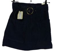 Nové - Dámská tmavomodrá manšestrová sukně s páskem River Island 