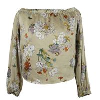 Dámská béžová květovaná crop halenka s lodičkovým výstřihem Only 