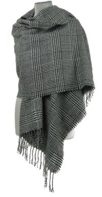 Dámská černo-bílá kostkovaná maxi šála s třásněmi