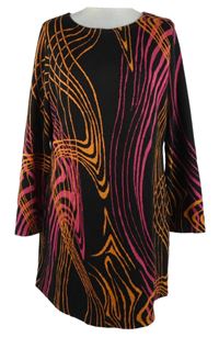Dámské černo-růžovo-oranžové vzorované svetrové šaty 